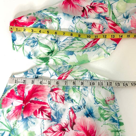 Hello Molly Where Wildflowers Bloom Red Green Floral One Shoulder Maxi Dress XS - Picture 7 of 9